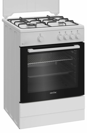 Aragaz cu cuptor pe gaz, 4 arzatoare, lumina cuptor, tava, gratar, 60 x 60 cm, Alb, ARCTIC [1]