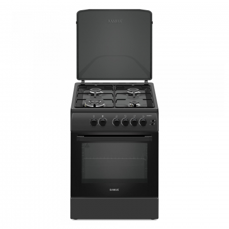 Aragazuri & Plite - Aragaz cu cuptor pe gaz, 4 arzatoare, timer, 60 x 60 cm, aprindere electrica, grill pe gaz, Antracit, Samus