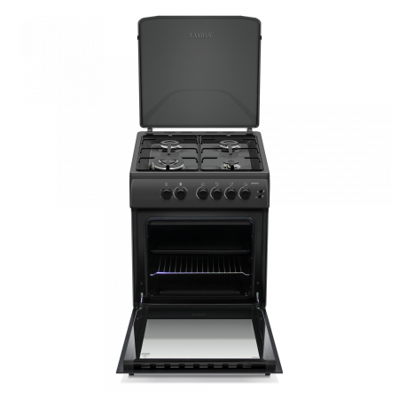 Aragaz cu cuptor pe gaz, 4 arzatoare, timer, 60 x 60 cm, aprindere electrica, grill pe gaz, Antracit, Samus [1]