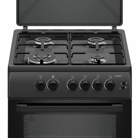 Aragaz cu cuptor pe gaz, 4 arzatoare, timer, 60 x 60 cm, aprindere electrica, grill pe gaz, Antracit, Samus [2]
