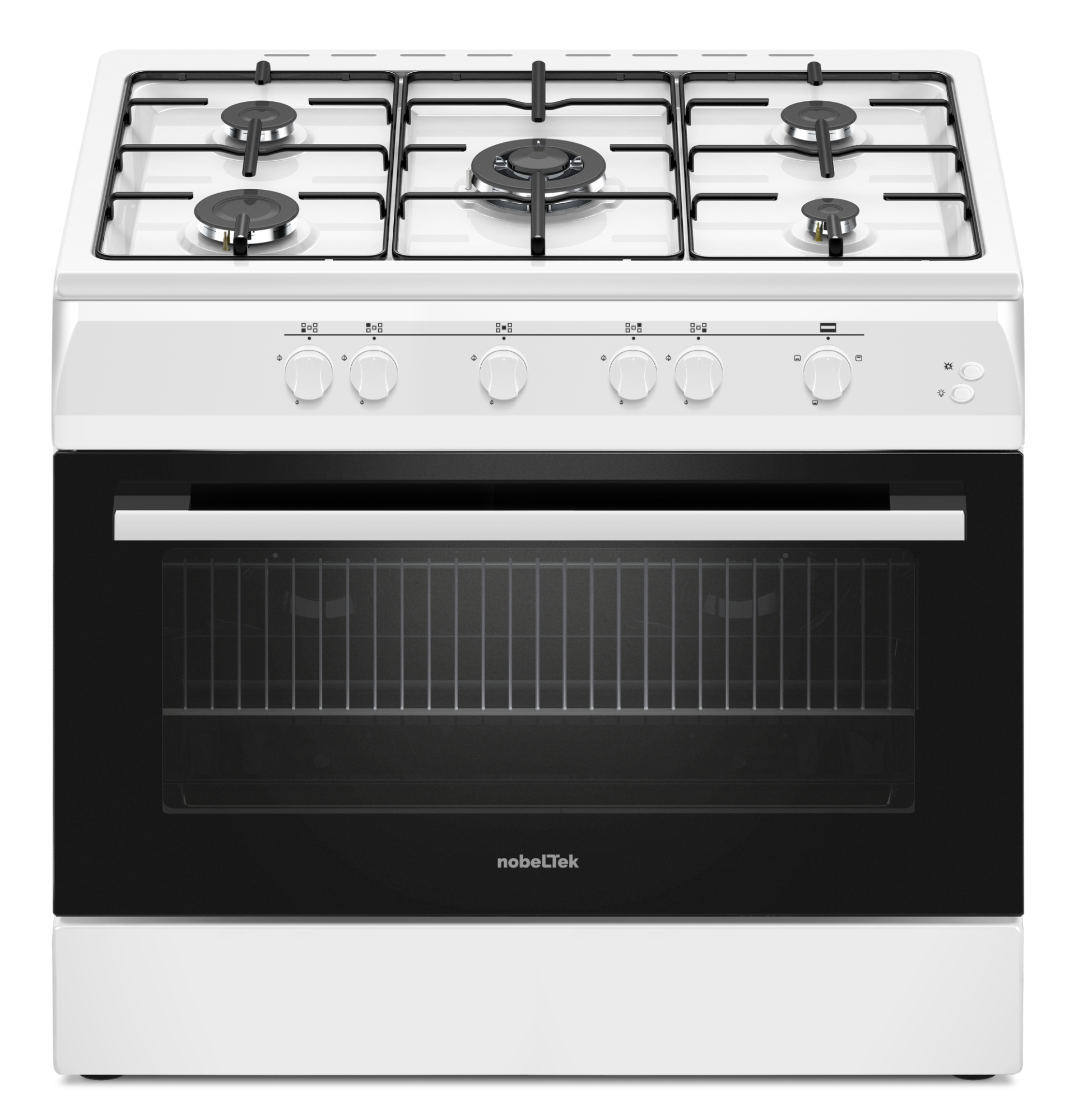 Casa & Gradina - Aragaz cu cuptor pe gaz, 5 arzatoare, aprindere electrica, grill, lumina, GPL, Alb, NOBELTEK