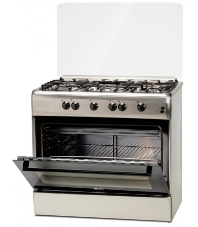 Aragaz cu cuptor pe gaz, 5 arzatoare gaz, gratare fonta, 90 x 60 cm, aprindere electrica, iluminare, grill, rotisor, GPL + GN, Inox, LDK [4]
