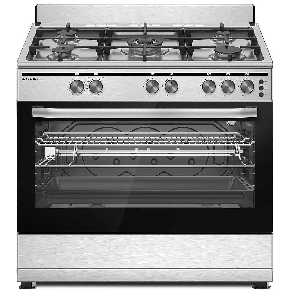 Aragazuri - cuptor gaz - Aragaz cu cuptor pe gaz, 5 arzatoare, inox, grill, rotisor, clasa A, 90 x 60 cm, aprindere electrica, Studio Casa Grand Cucina