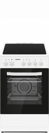 Casa & Gradina - Aragaz electric cu plita vitroceramica, 50 x 60 cm, 4 zone de gatit, cuptor electric, clasa A, 6 functii, grill, ventilatie, lumina, Alb, HEINNER