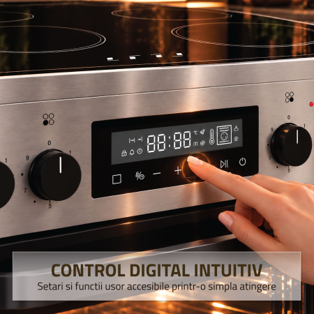 Aragaz Electric SAMUS SM569VDE Inox, Plită Vitroceramică 4 Zone, Cuptor 59 L, Clasa A, 11 Funcții, Grill, Ventilație, Touch Control, 50 cm. [1]