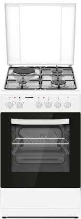 Aragazuri - cuptor electric - Aragaz mixt cu cuptor electric, 1 arzator electric + 3 gaz, aprindere electrica, capacitate 48 L, 50 x 60 cm, clasa A, grill, Alb, HEINNER