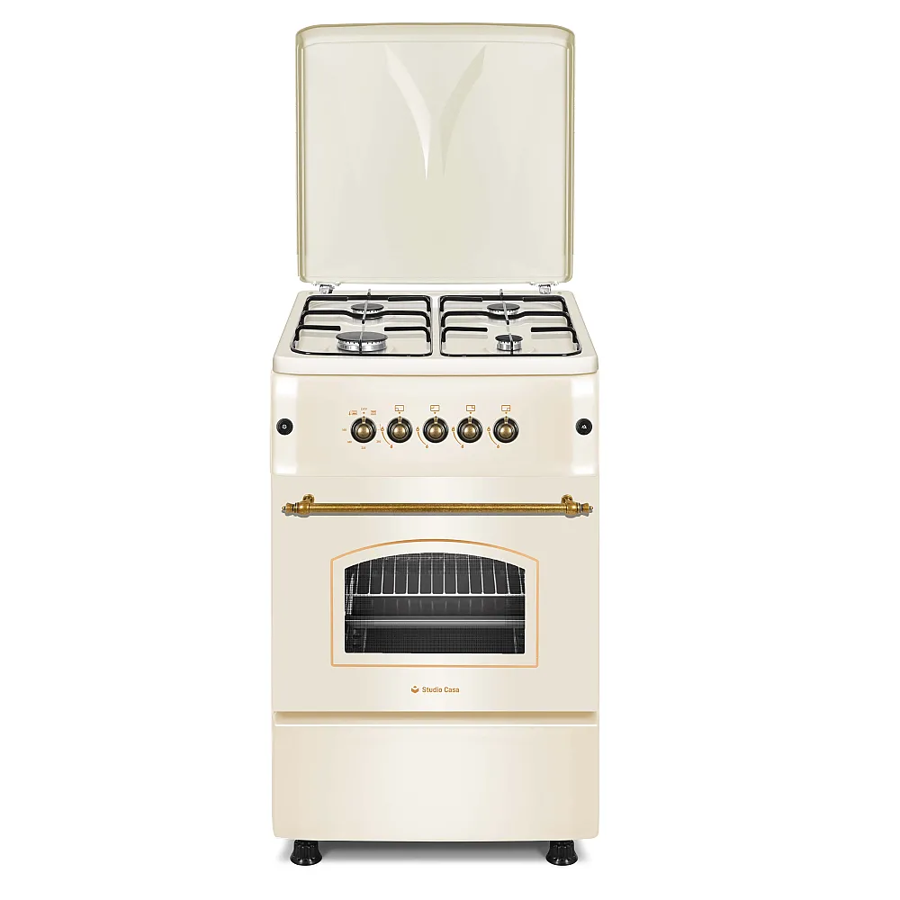 Aragazuri Rustice - Aragaz rustic, 4 arzatoare, cuptor gaz, 50 x 55 cm, grill, aprindere electrica, crem, Studio Casa Cremona