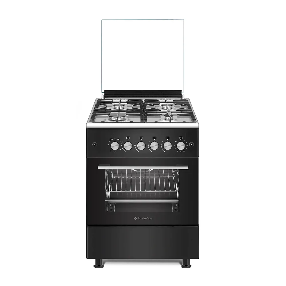 Aragazuri & Plite - Aragaz rustic, 4 arzatoare, cuptor gaz, 57 x 57 cm, rotisor, grill, ventilatie, aprindere electrica, gratare fonta, negru + plita inox, Studio Casa Marco