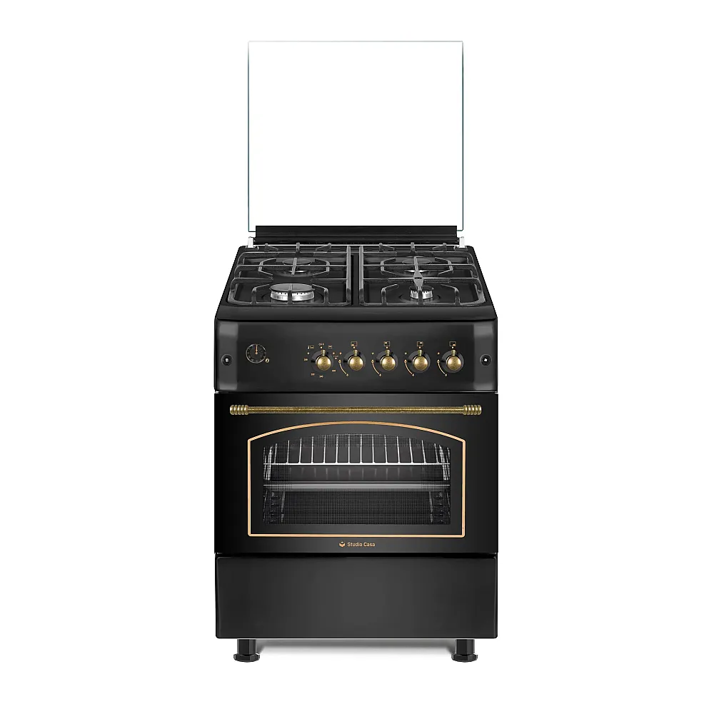 Aragazuri Rustice - Aragaz rustic, 4 arzatoare, cuptor gaz, 60 x 60 cm, rotisor, grill, ventilatie turbo, gratare fonta, antracit, Studio Casa Sierra Viva