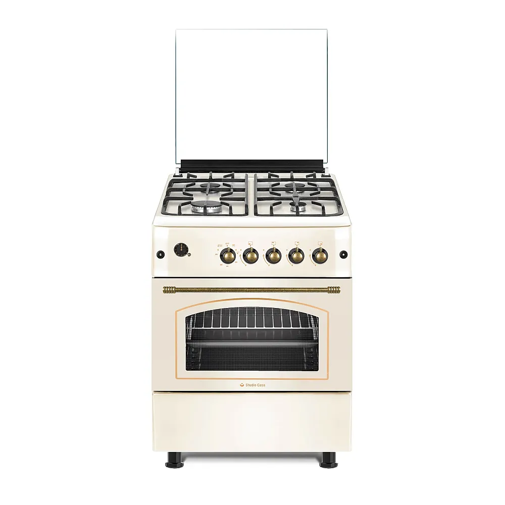 Aragazuri Rustice - Aragaz rustic, 4 arzatoare, cuptor gaz, 60 x 60 cm, rotisor, grill, ventilatie turbo, gratare fonta, crem, Studio Casa Sierra Viva