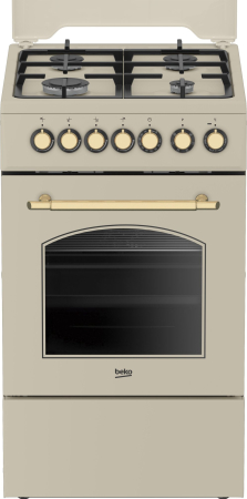 Casa & Gradina - Aragaz rustic cu cuptor electric, 4 arzatoare gaz, gratare fonta, aprindere electrica, grill, lumina, timer, Beige, BEKO