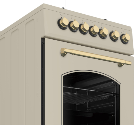 Aragaz rustic cu cuptor electric, 4 arzatoare gaz, gratare fonta, aprindere electrica, grill, lumina, timer, Beige, BEKO [2]