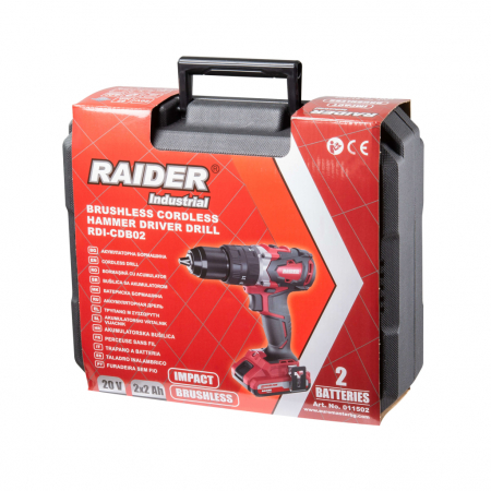 Bormasina cu percutie, fara perii, acumulatori 20V, 2x2Ah, 62Nm, Raider RDI-CDB02 [3]