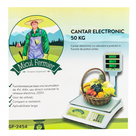 Cantar electronic, acumulator, 220V, 50Kg, tava inox, cu brat, Micul Fermier GF-2454 [6]