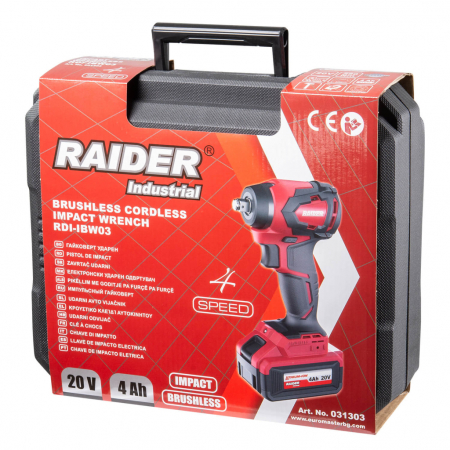 Cheie impact, 20V, 1x4Ah, 280Nm, 1/2", 3/8", Led, Li-Ion, Raider RDI-IBW03 SET [3]