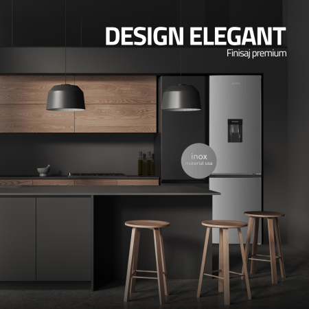 Combina frigorifica, 2 usi, capacitate 251 L, full No Frost, motor inverter, dozator de apa, termostat, Inox, SAMUS [4]