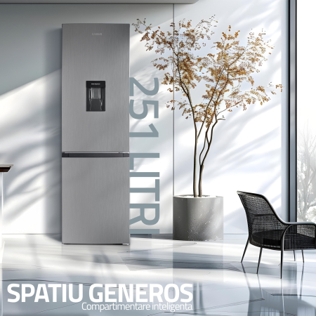 Combina frigorifica, 2 usi, capacitate 251 L, full No Frost, motor inverter, dozator de apa, termostat, Inox, SAMUS [6]