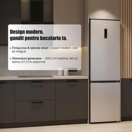 Combina frigorifica, 2 usi, capacitate 377 L, full No Frost, motor inverter, display, termostat, Inox, SAMUS [7]