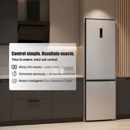 Combina frigorifica, 2 usi, capacitate 377 L, full No Frost, motor inverter, display, termostat, Inox, SAMUS [4]