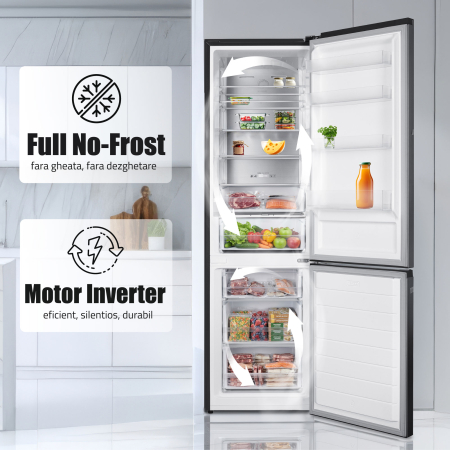 Combina frigorifica, 2 usi, capacitate 377 L, full No Frost, motor inverter, display, termostat, Inox, SAMUS [2]