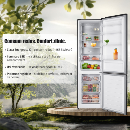 Combina frigorifica, 2 usi, capacitate 377 L, full No Frost, motor inverter, display, termostat, Inox, SAMUS [6]