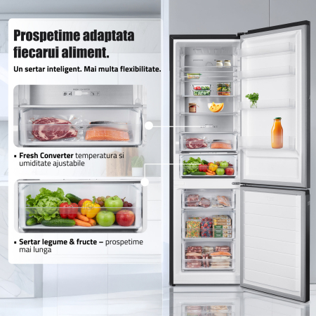 Combina frigorifica, 2 usi, capacitate 377 L, full No Frost, motor inverter, display, termostat, Inox, SAMUS [5]