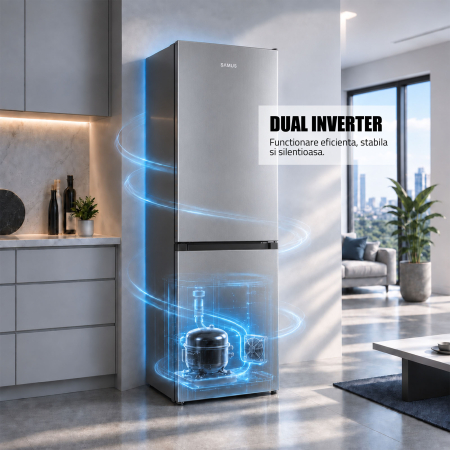 Combina frigorifica, capacitate 253 L, motor inverter, NO FROST, termostat, dezghetare automata, H 180 cm, Inox, SAMUS [2]