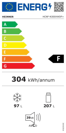 Combina frigorifica, capacitate 304 L, dozator de apa, NO FROST, termostat, dezghetare automata, LED, H 186 cm, INOX, HEINNER [2]
