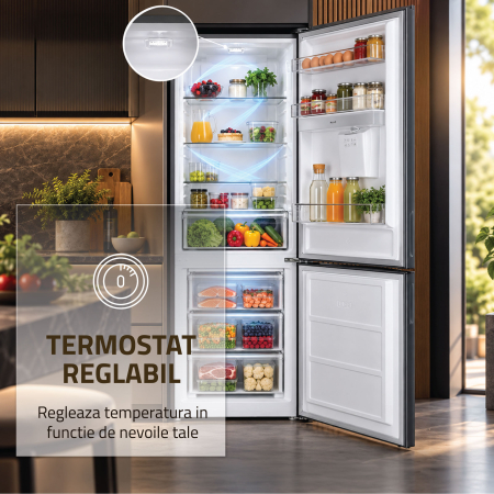 Combina frigorifica, capacitate 313 L, dozator de apa, motor inverter, NO FROST, termostat, dezghetare automata, H 186 cm, Inox, SAMUS [6]