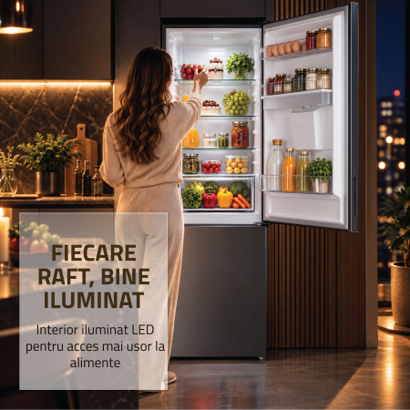 Combina frigorifica, capacitate 313 L, dozator de apa, motor inverter, NO FROST, termostat, dezghetare automata, H 186 cm, Inox, SAMUS [8]