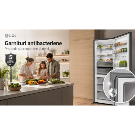 Combina frigorifica, capacitate 405 L, control touch,multi AirFlow, No Frost, lumina LED, H 199 cm, congelare rapida, Dark Inox, LDK [9]