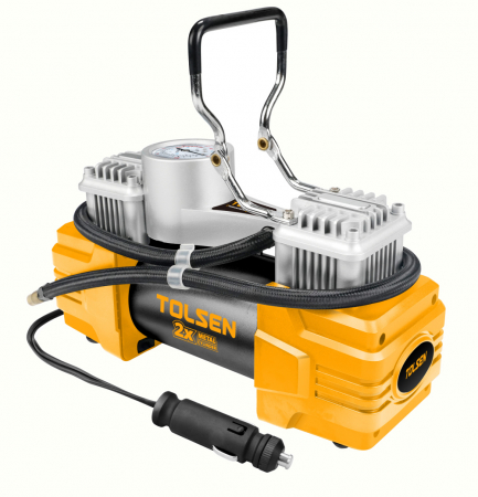 Compresoare - Compresor auto, 2 cilindri, 200 W, 100 psi, 12 V, LED, 40 l/min, Tolsen 65516