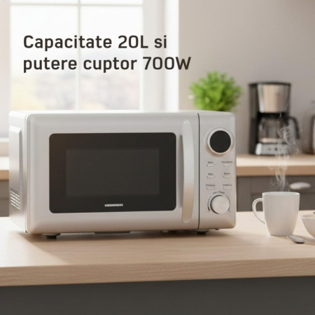 Cuptor cu microunde, putere 700W, capacitate 20 L, display digital, 5 trepte, 8 programe gatire, Argintiu, HEINNER [4]