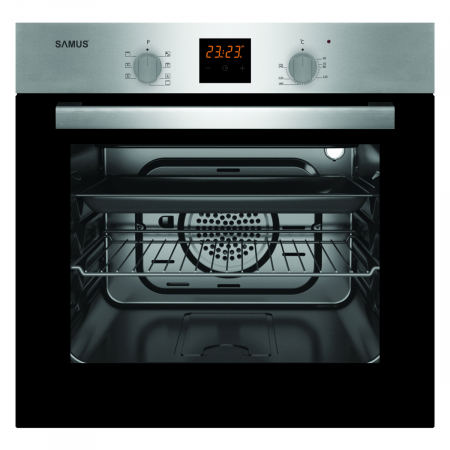 Cuptoare incorporabile - Cuptor electric incorporabil, putere 2200W, capacitate 56L, 7 functii, ventilator, clasa A, grill electric, afisaj digital, timer, Inox, Samus