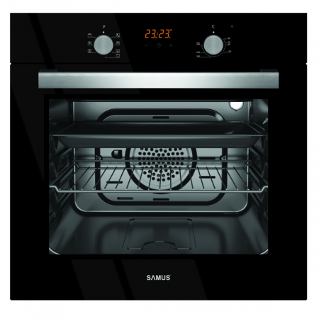 Cuptoare incorporabile - Cuptor electric incorporabil, putere 2200W, capacitate 56L, 7 functii, ventilator, clasa A, grill electric, panou digital, Samus