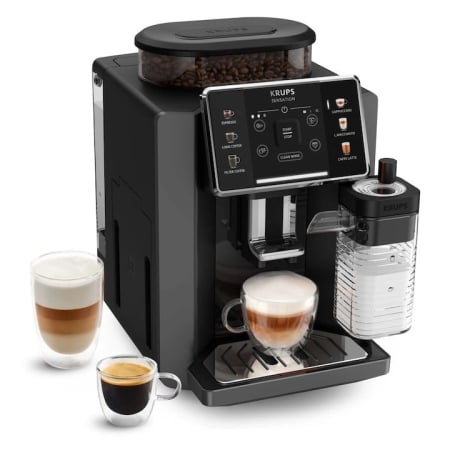 Electrocasnice mici - Espressor automat, recipient lapte, putere 1450 W, rezervor apa 1.7 L, auto-curatare, 6 tipuri de bauturi, KRUPS SENSATION