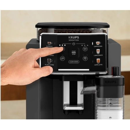 Espressor automat, recipient lapte, putere 1450 W, rezervor apa 1.7 L, auto-curatare, 6 tipuri de bauturi, KRUPS SENSATION [10]