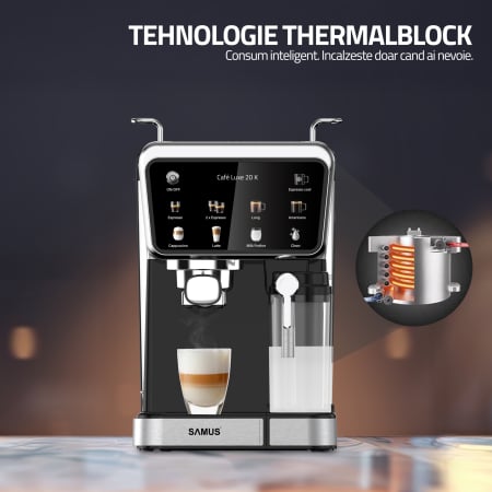 Espressor cafea, manual, 8 tipuri de bauturi, ecran tactil, rezervor lapte, pompa 20 bari, rezervor de apa 1.5 L, SAMUS [12]
