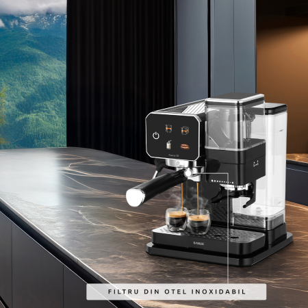 Espressor cafea, manual, ecran tactil, rasnita profesionala, spumare lapte, pompa apa italia 20 bari, rezervor apa 0.9 L, SAMUS [12]