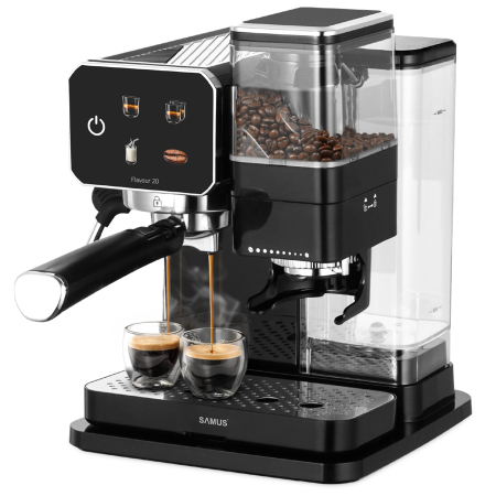 Espressoare & Cafetiere - Espressor cafea, manual, ecran tactil, rasnita profesionala, spumare lapte, pompa apa italia 20 bari, rezervor apa 0.9 L, SAMUS