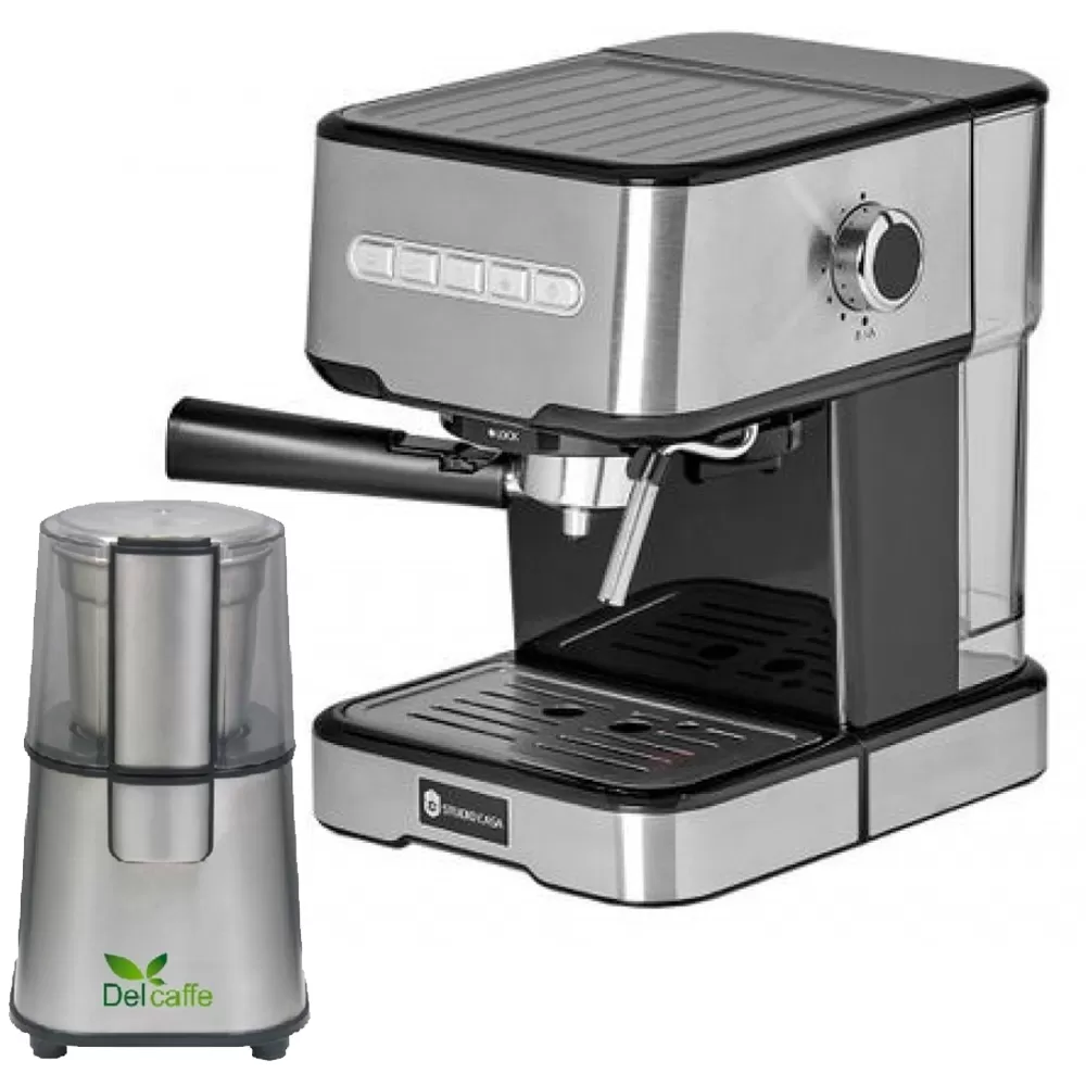Casa & Gradina - Espressor cafea, manual, putere 850W, 15 bari, bazin 1.2 L + rasnita cafea cadou, spumare lapte, Inox, STUDIO CASA