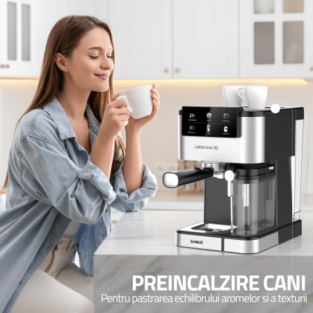 Espressor cafea, manual, rezervor lapte, 6 tipuri de bauturi, pompa presiune 20 bari, ecran tactil, putere 1350W, rezervor de apa 1.5 L, SAMUS [12]