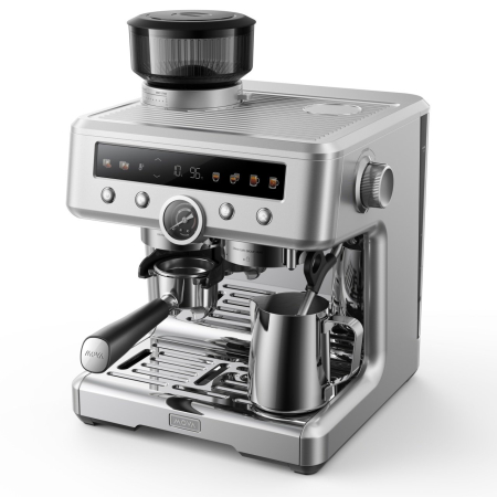 Espressoare & Cafetiere - Espressor semi-automat, putere 2650-3200 W, pompa dubla, rezervor apa 2.8 L, presiune 20 bar, 12 trepte temperatura, afisaj electronic, Argintiu, MOVA