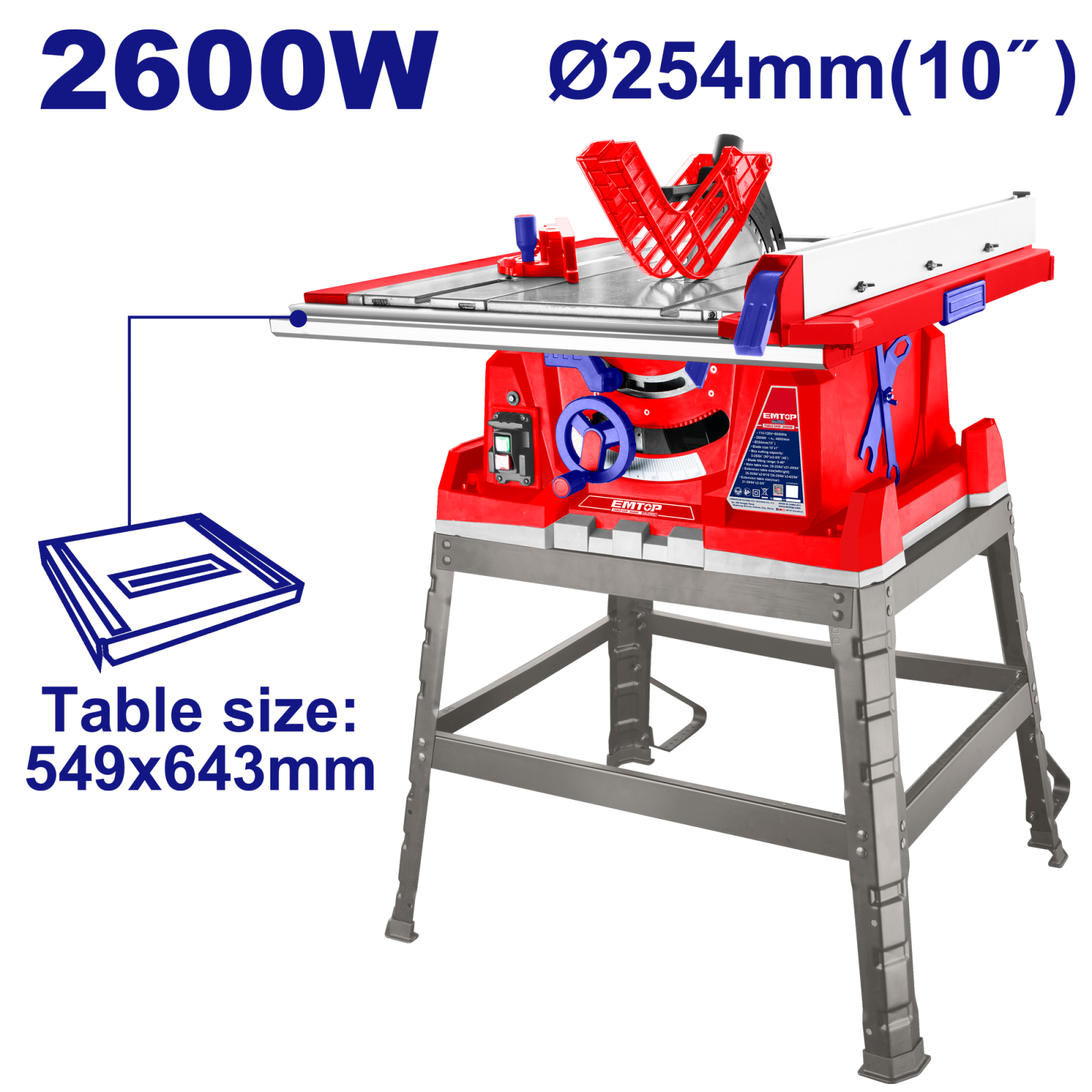 Scule Electrice - Fierastrau electric, cu masa, 2600W, 230V, 45* sau 90*, 254mm, masa extensibila, EMTOP