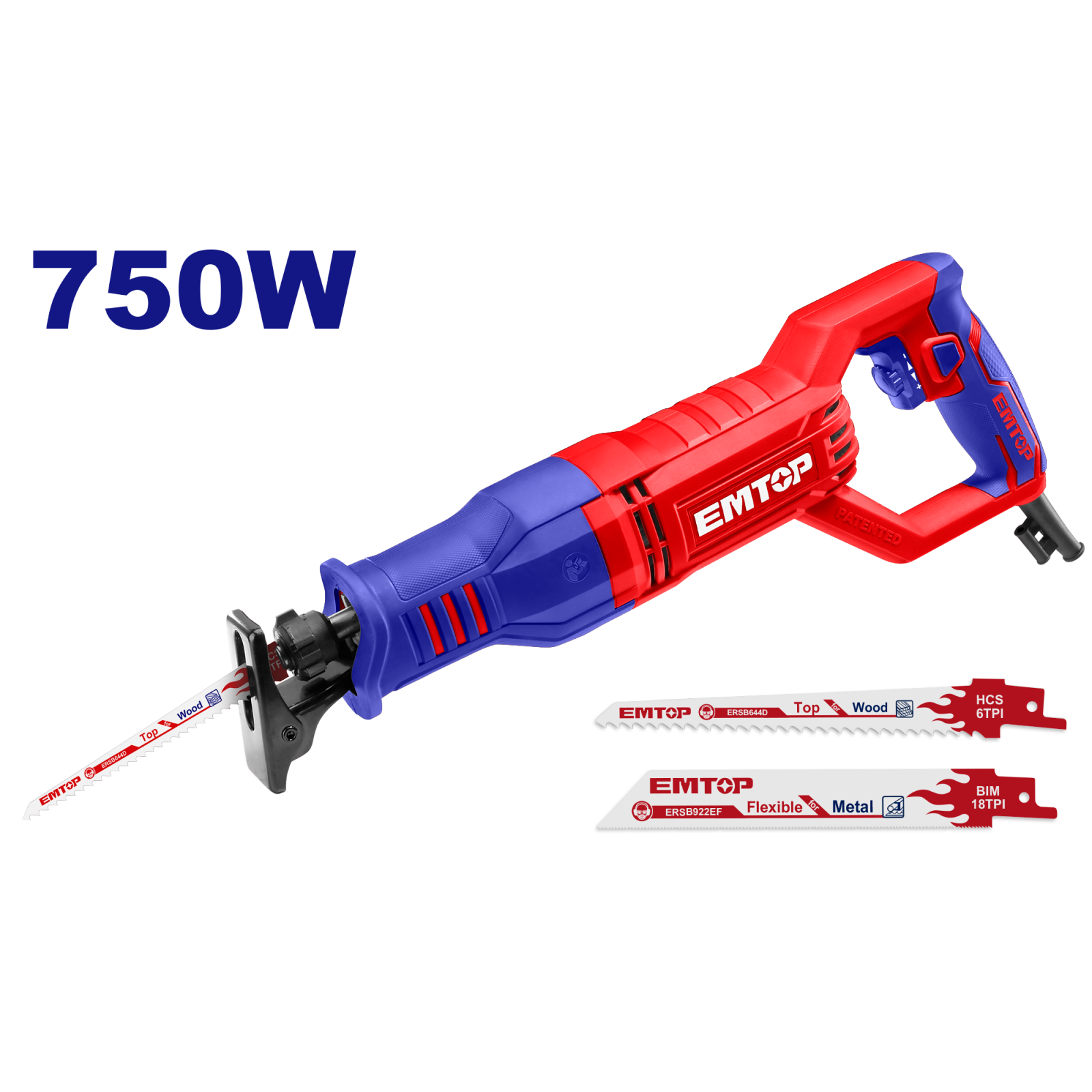 Scule Electrice - Fierastrau electric tip sabie, viteza variabila, putere 750W, 2 panze incluse, EMTOP