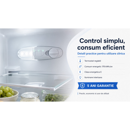 Frigider cu 2 usi, capacitate 211 L, rafturi sticla, lumina LED, H 144 cm, Alb, LDK [6]
