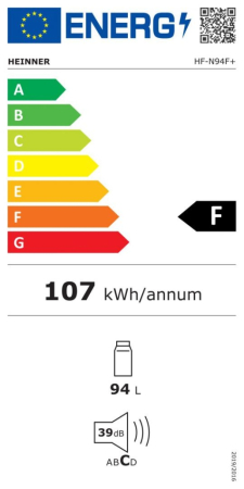 Frigider cu o Ușă HEINNER HF-N94F+, 94 L, Clasa F, Răcire Statică, Termostat Reglabil, LED, Ușă Reversibilă, H 84,2 cm, Alb. [2]