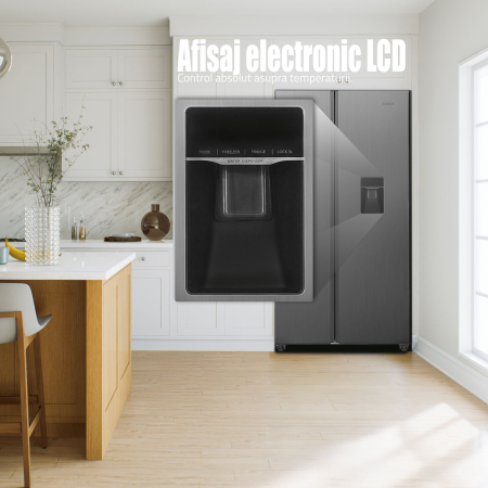 Frigider side by side, 2 usi, capacitate 439 L, dozator de apa, Full NO FROST, dual inverter, afisaj LED, INOX, SAMUS [5]