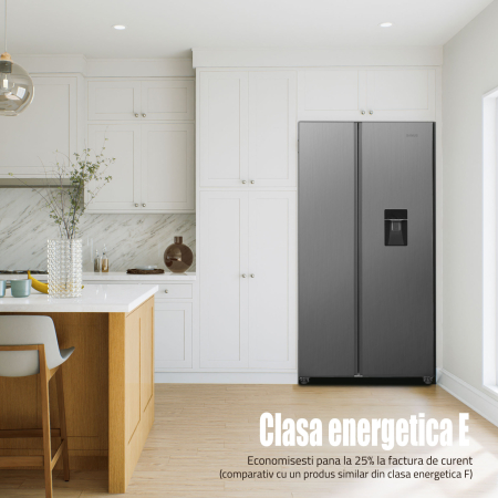 Frigider side by side, 2 usi, capacitate 439 L, dozator de apa, Full NO FROST, dual inverter, afisaj LED, INOX, SAMUS [10]