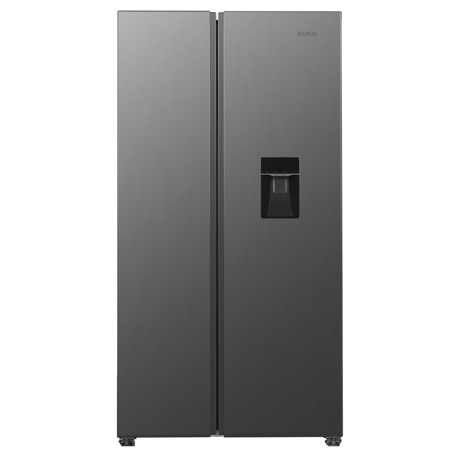 Side by Side - Frigider side by side, 2 usi, capacitate 439 L, dozator de apa, Full NO FROST, dual inverter, afisaj LED, INOX, SAMUS